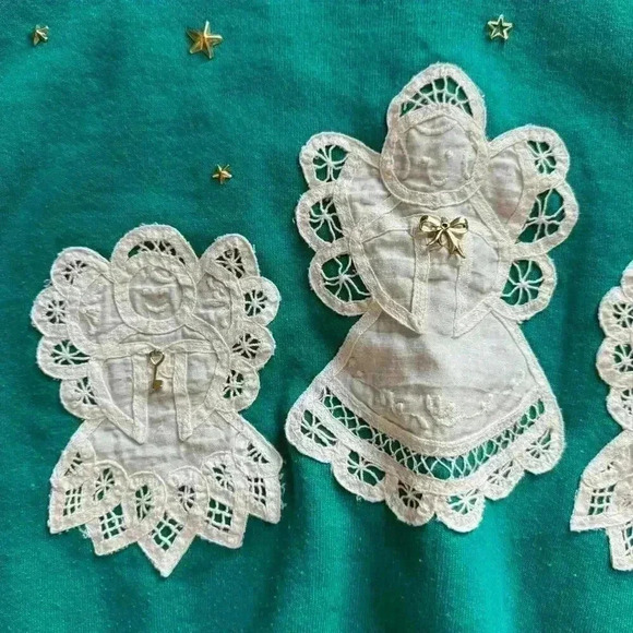 Vintage crewneck sweatshirt women's large angel stars embellished cottagecore - Picture 6 of 8